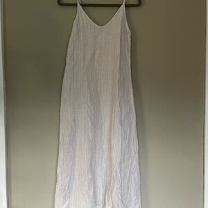 ANTIBES BLANC linen spaghetti strap striped dress w/gold in material